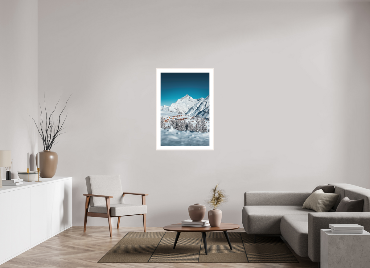 70 x 105 cm, Rahmen-Weiß Oberlech Village with Biberkopf, Arlberg