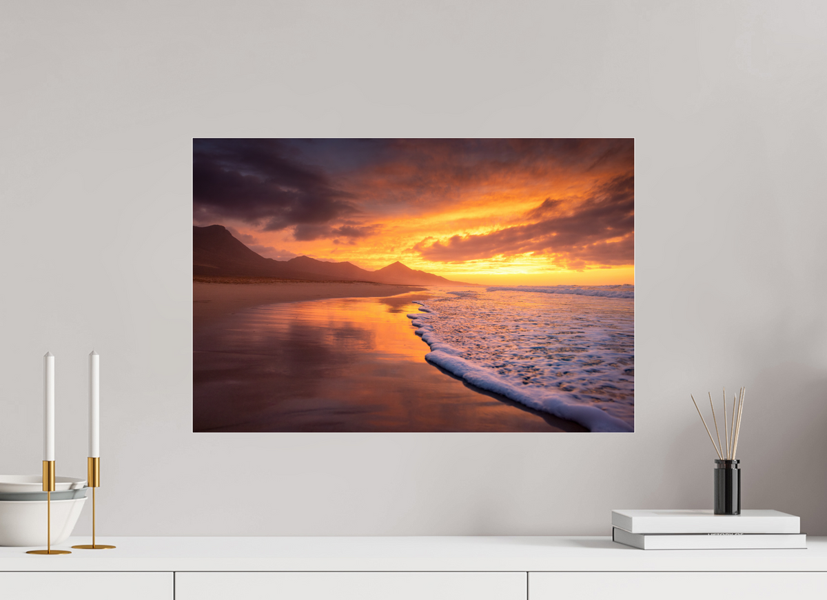 60 x 40 cm, Photo Print Under Acrylic Glass Dramatic Sunset on the Beach