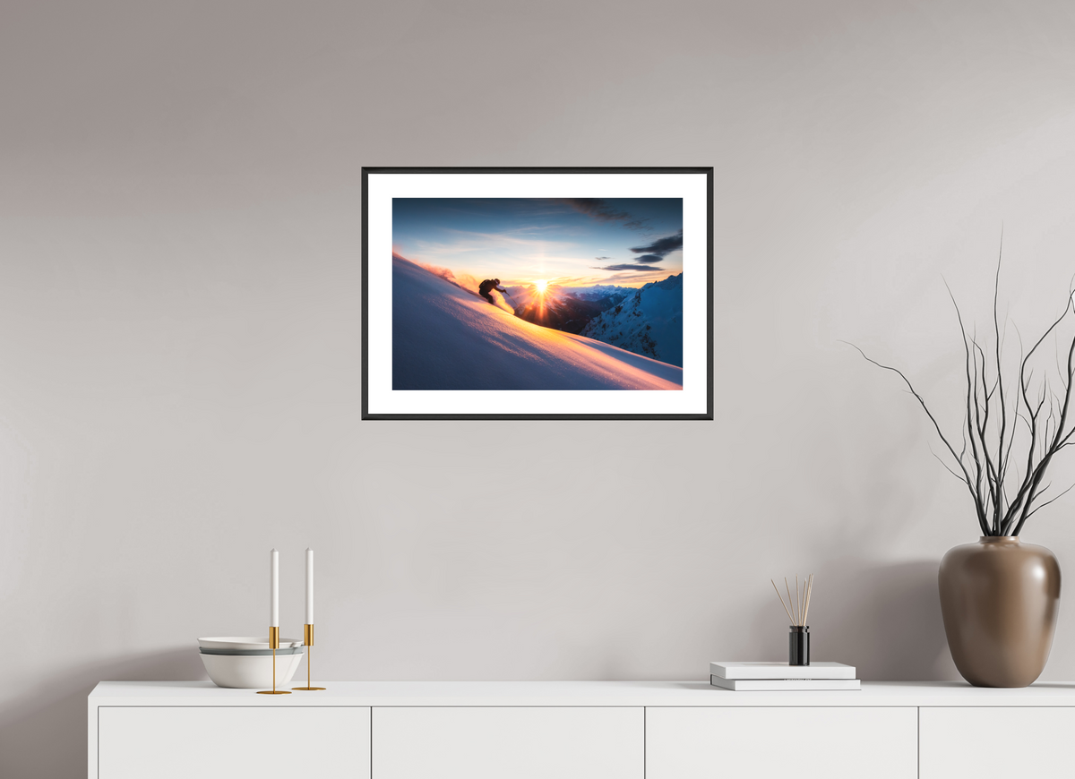 60 x 40 cm, Rahmen-Schwarz Ski Sunset at Trittkopf, Zürs Arlberg