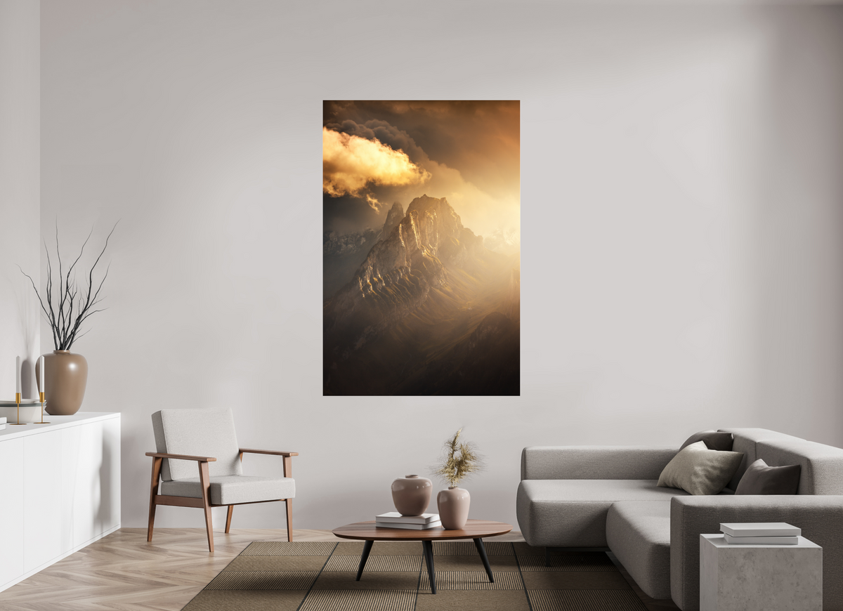 120 x 180 cm, Photo Print Under Acrylic Glass Glowing Mountainscape, Hoher Kasten