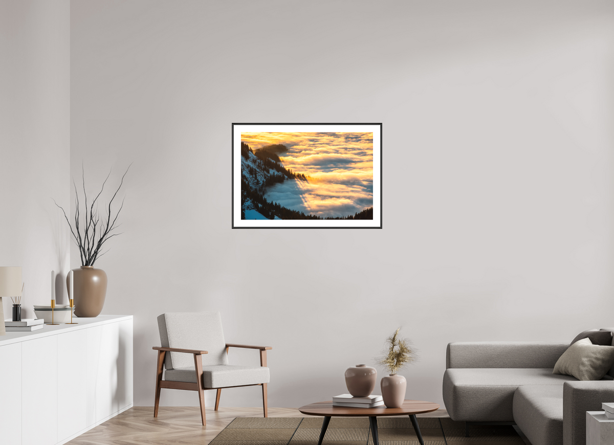 90 x 60 cm, Rahmen-Schwarz Sea of Fog at the Hohe Matona, Vorarlberg