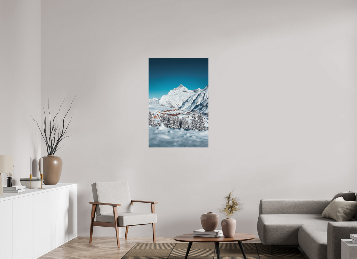 70 x 105 cm, Papierprint ohne Rahmen Oberlech Village with Biberkopf, Arlberg