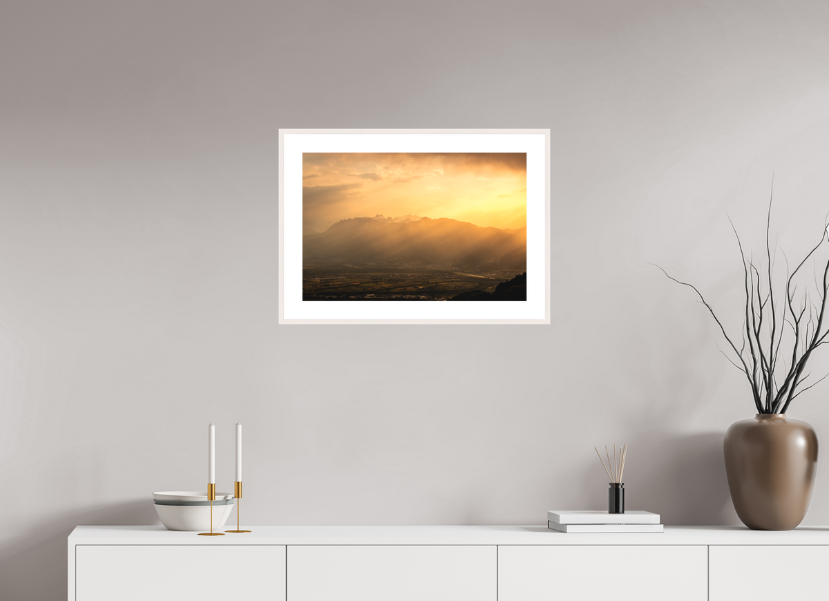 60 x 40 cm, Rahmen-Weiß Hoher Kasten in Golden Light, Alpstein