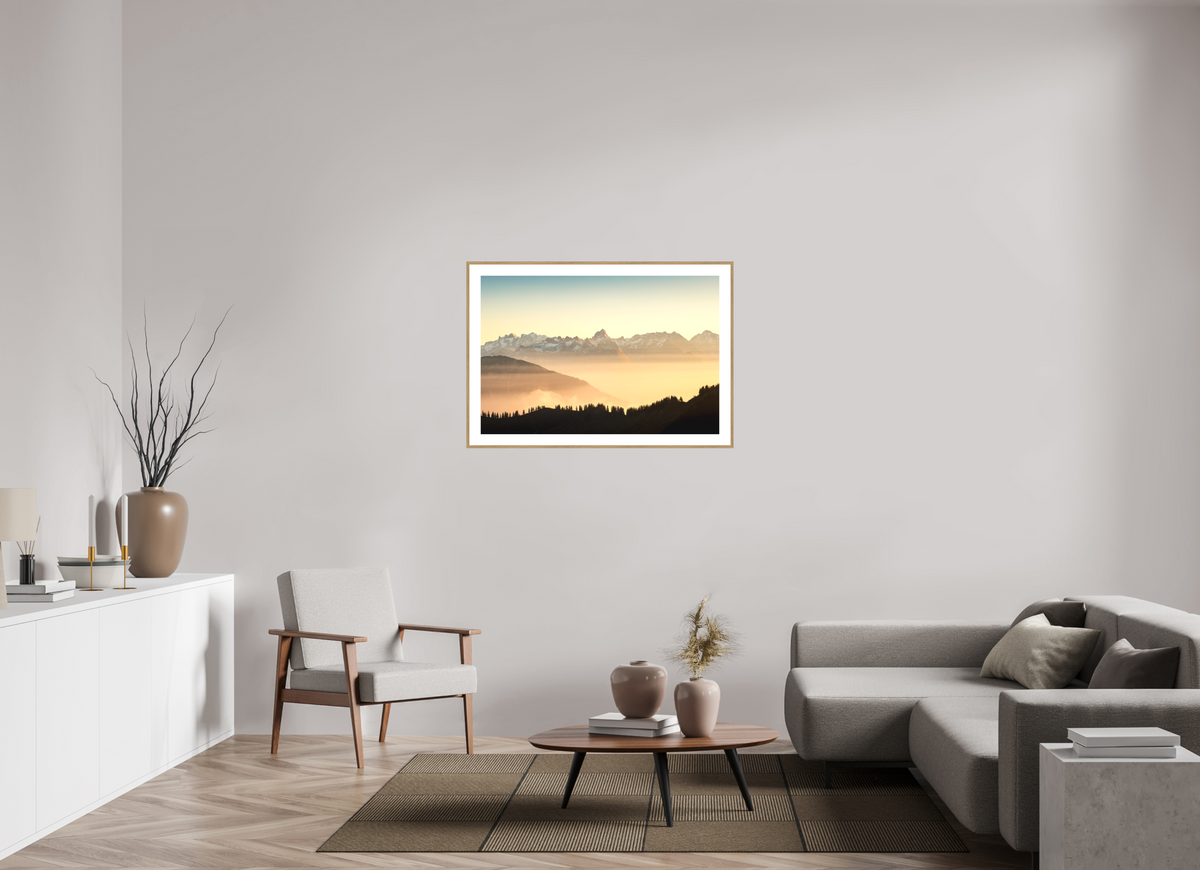 105 x 70 cm, Rahmen-Holzoptik Zimba Above the Sea of Fog, Vorarlberg