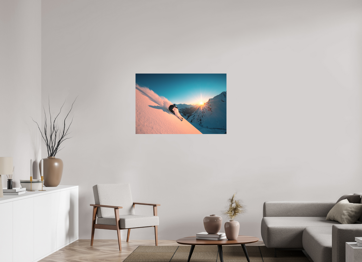 105 x 70 cm, Papierprint ohne Rahmen Skiing Into the Sunset, Flexenpass