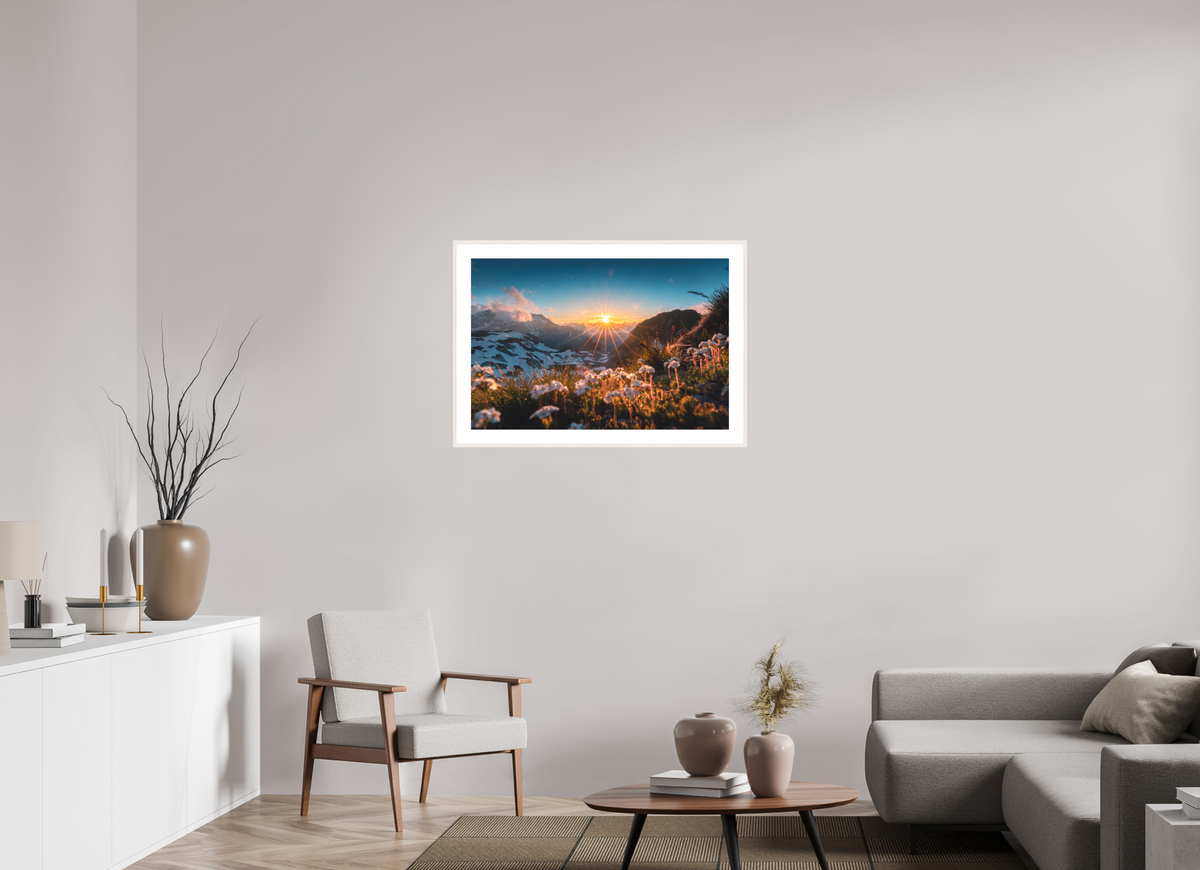 90 x 60 cm, Rahmen-Weiß Sunset at the Madloch, Arlberg