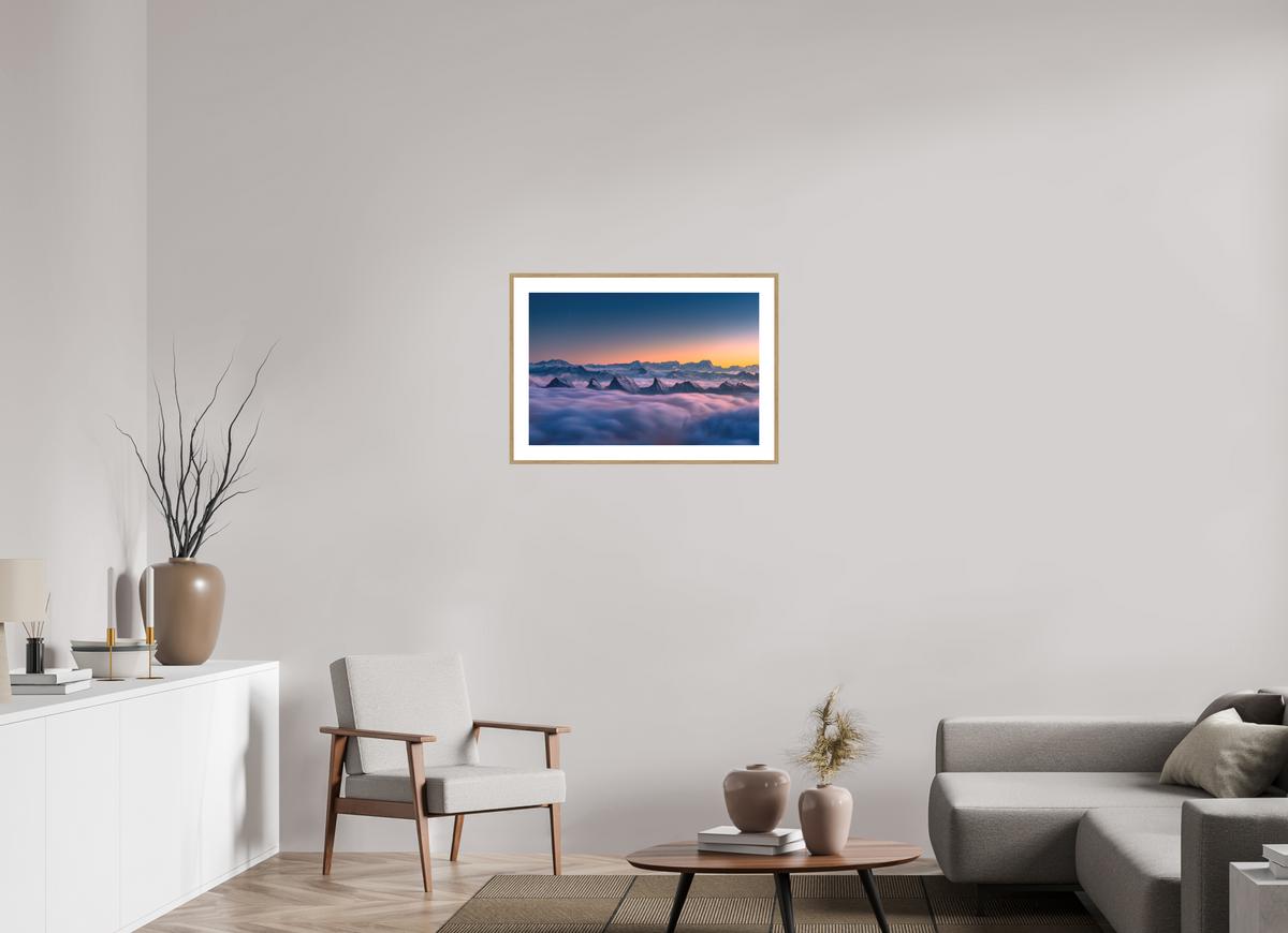 75 x 50 cm, Rahmen-Holzoptik Peaks Above the Sea of Fog