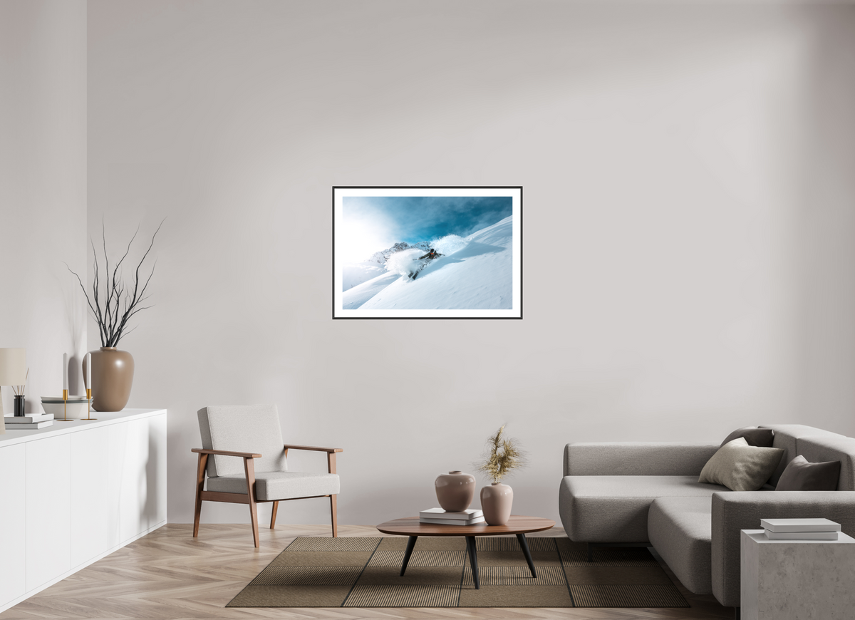 105 x 70 cm, Rahmen-Schwarz Deep Powder Turn, Zürs