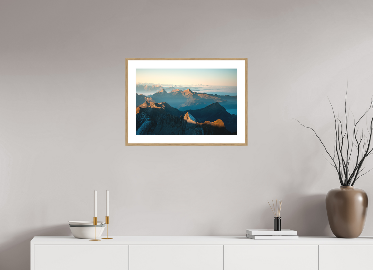 60 x 40 cm, Rahmen-Holzoptik Säntis Morning Ridge Light, Switzerland