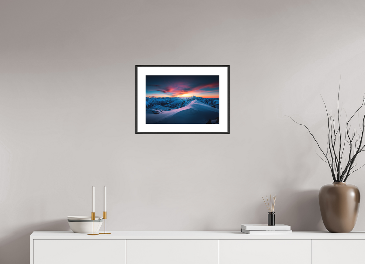 45 x 30 cm, Rahmen-Schwarz Sunset at the Mohnenfluh, Lech