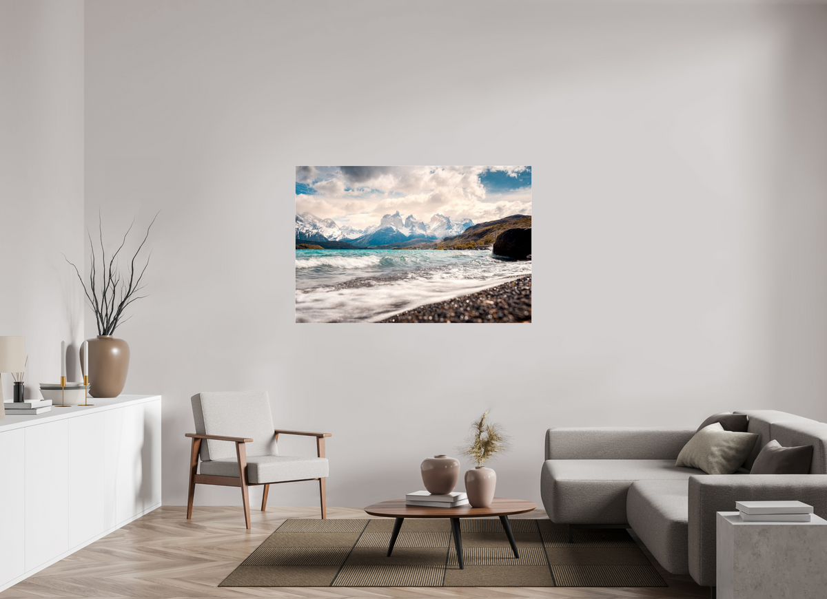 150 x 100 cm, Photo Print Under Acrylic Glass Torres del Paine, Dramatic Skies