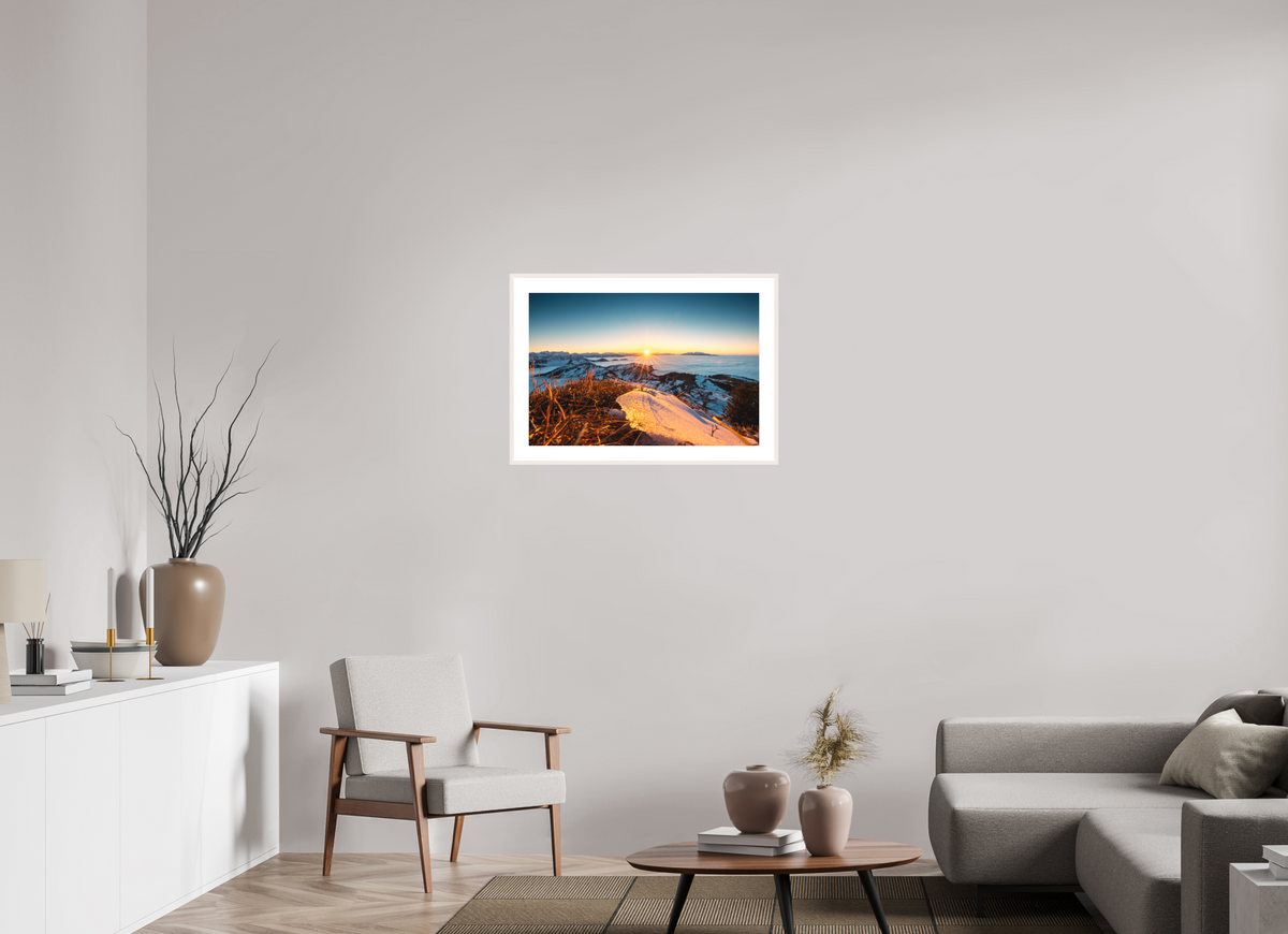 75 x 50 cm, Rahmen-Weiß Sunset at the Hohe Matona, Vorarlberg