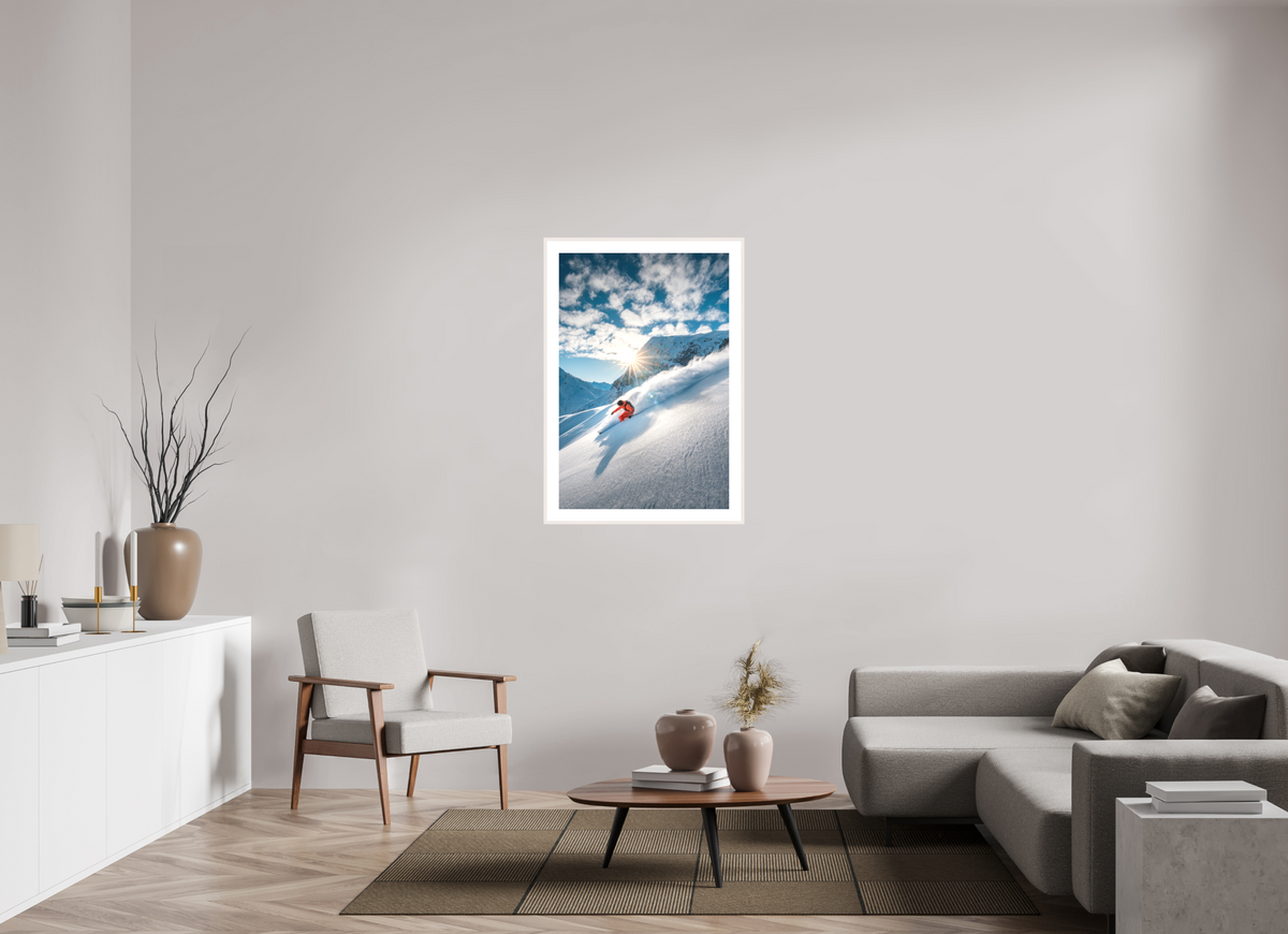 70 x 105 cm, Rahmen-Weiß Freeride Skiing, Lech Zürs Arlberg