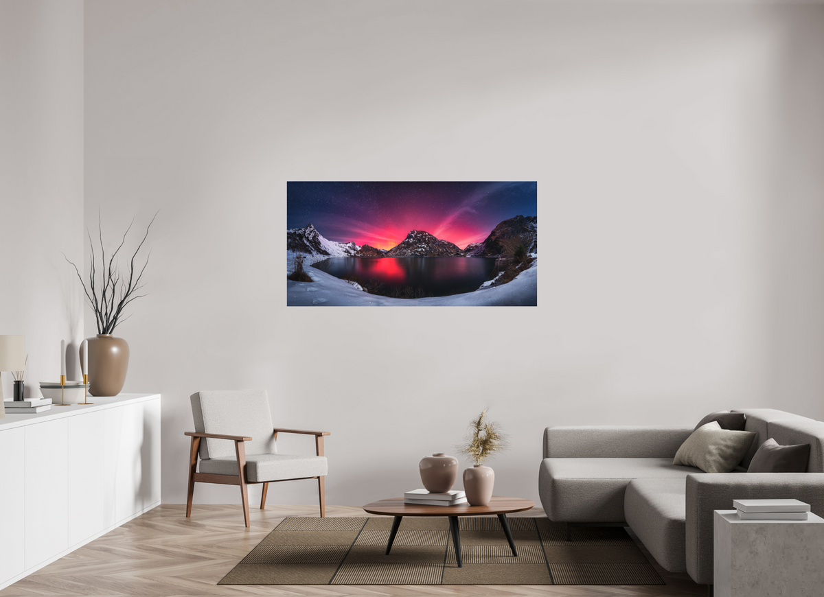 160 x 80 cm, Papierprint ohne Rahmen Northern Lights over the Spullersee, Arlberg