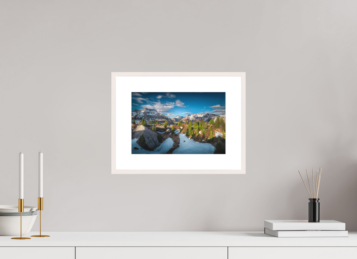 30 x 20 cm, Rahmen-Weiß Spring Panorama With the Biberkopf, Lech