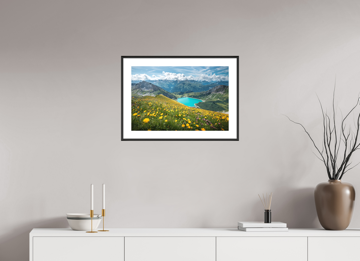 60 x 40 cm, Rahmen-Schwarz Spullersee Summer Meadow, Lech