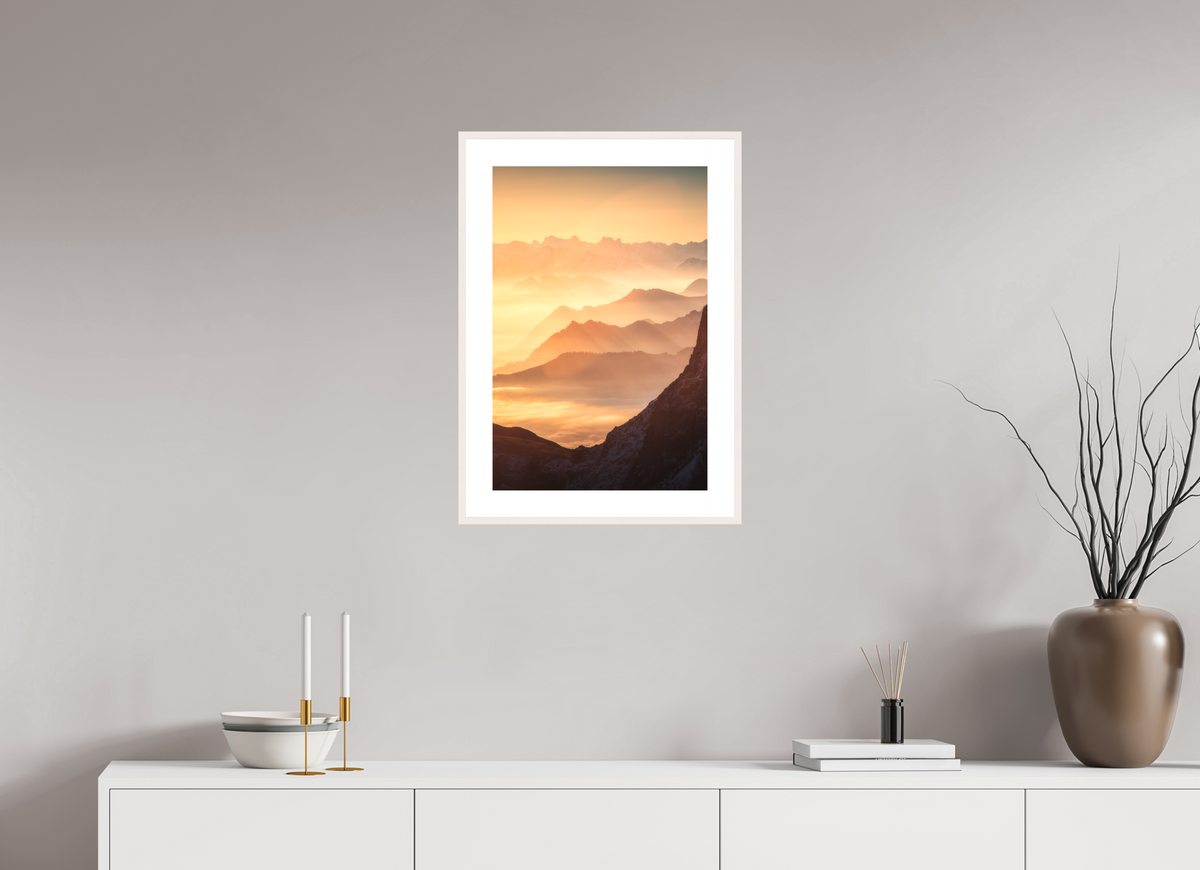 40 x 60 cm, Rahmen-Weiß Säntis Ridge Silhouette, Switzerland