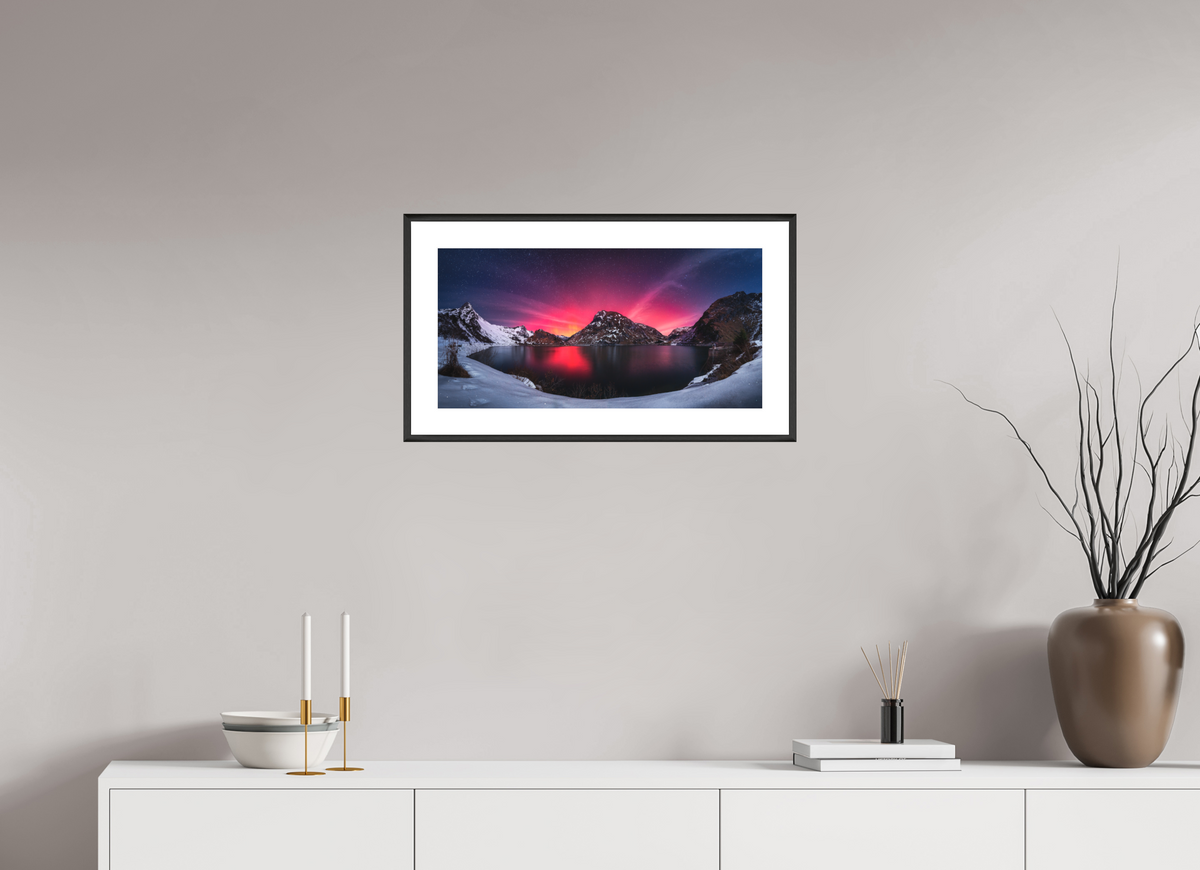 60 x 30 cm, Rahmen-Schwarz Northern Lights over the Spullersee, Arlberg