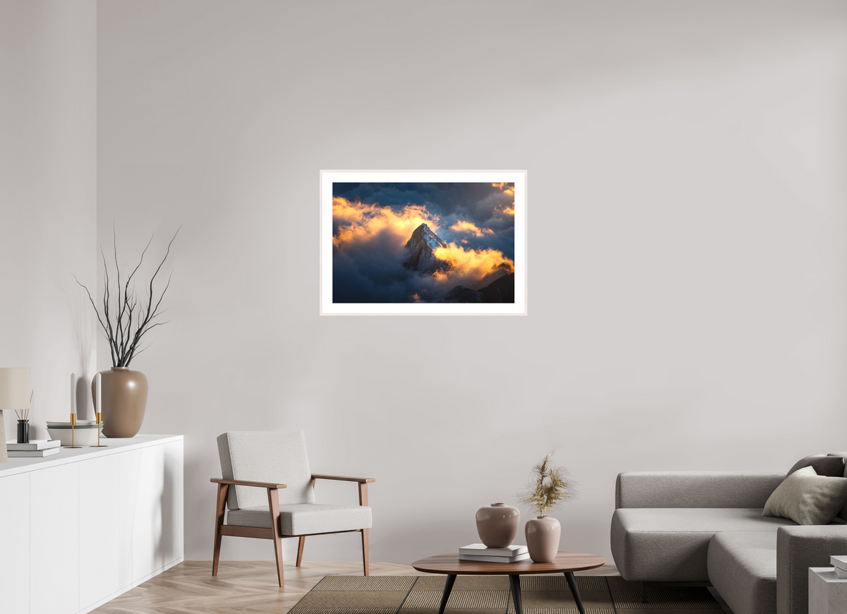 90 x 60 cm, Rahmen-Weiß Säntis Cloud Glow at Sunset, Switzerland