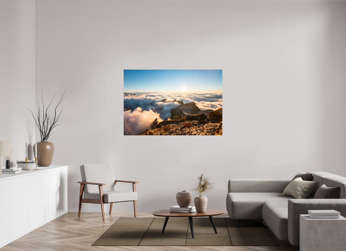150 x 100 cm, Photo Print Under Acrylic Glass Säntis Sunset Clouds, Switzerland