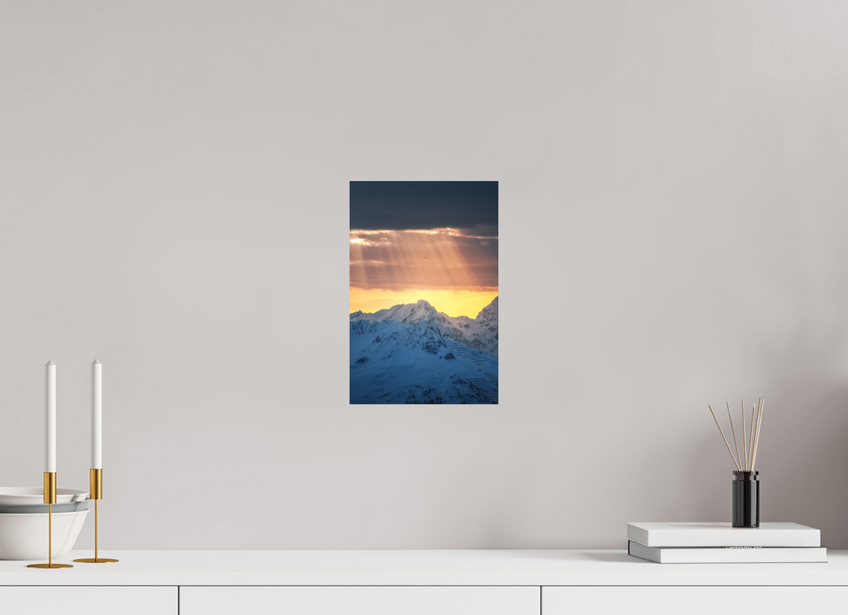20 x 30 cm, Papierprint ohne Rahmen Light Rays Over the Peaks, Zürs