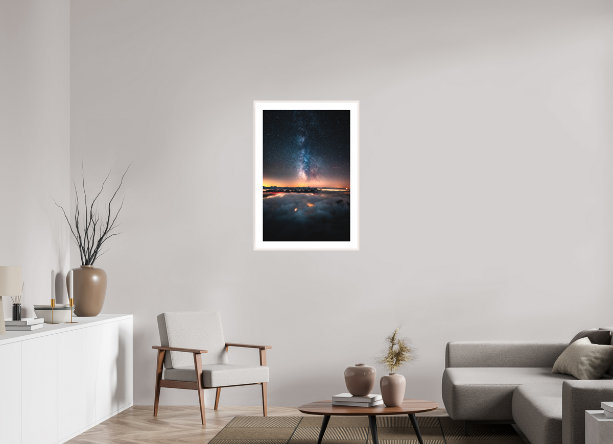 60 x 90 cm, Rahmen-Weiß Säntis Milky Way at Night, Switzerland