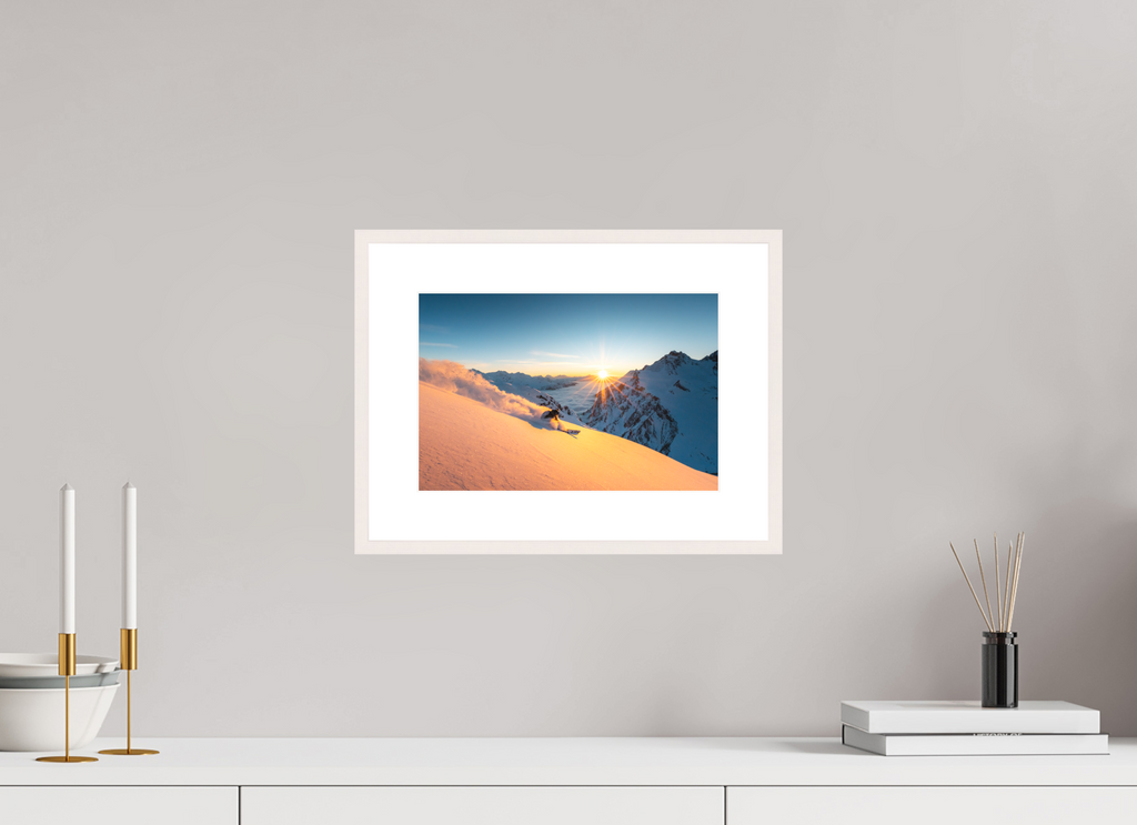 30 x 20 cm, Rahmen-Weiß Freeride at Sunset, Trittkopf, Arlberg