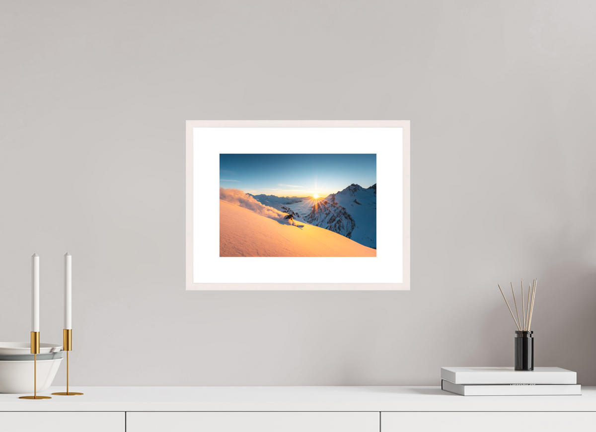30 x 20 cm, Rahmen-Weiß Freeride at Sunset, Trittkopf, Arlberg