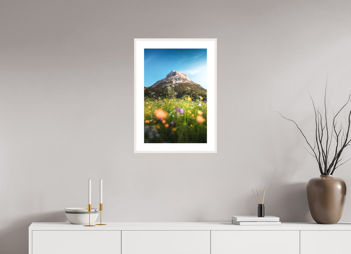 40 x 60 cm, Rahmen-Weiß Omeshorn in the Sunset Glow, Lech