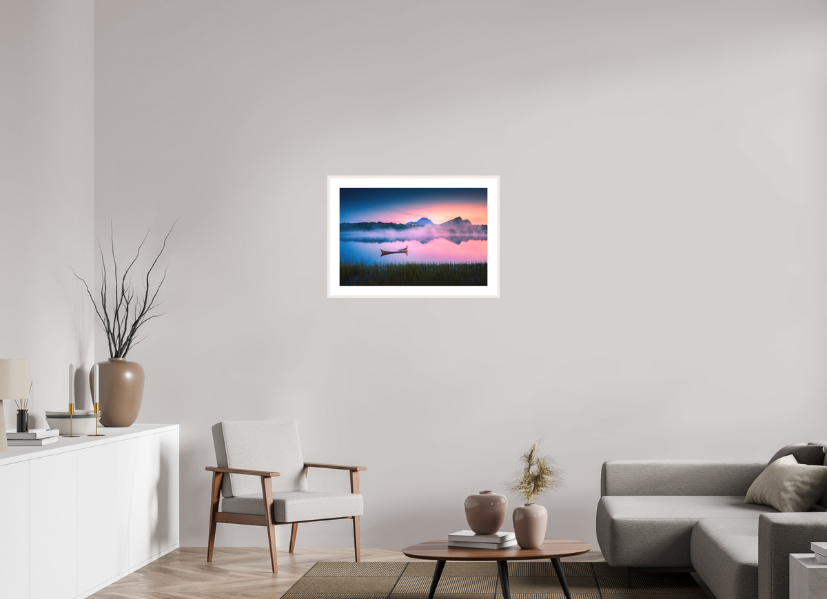 75 x 50 cm, Rahmen-Weiß Evening Mood, Lofoten