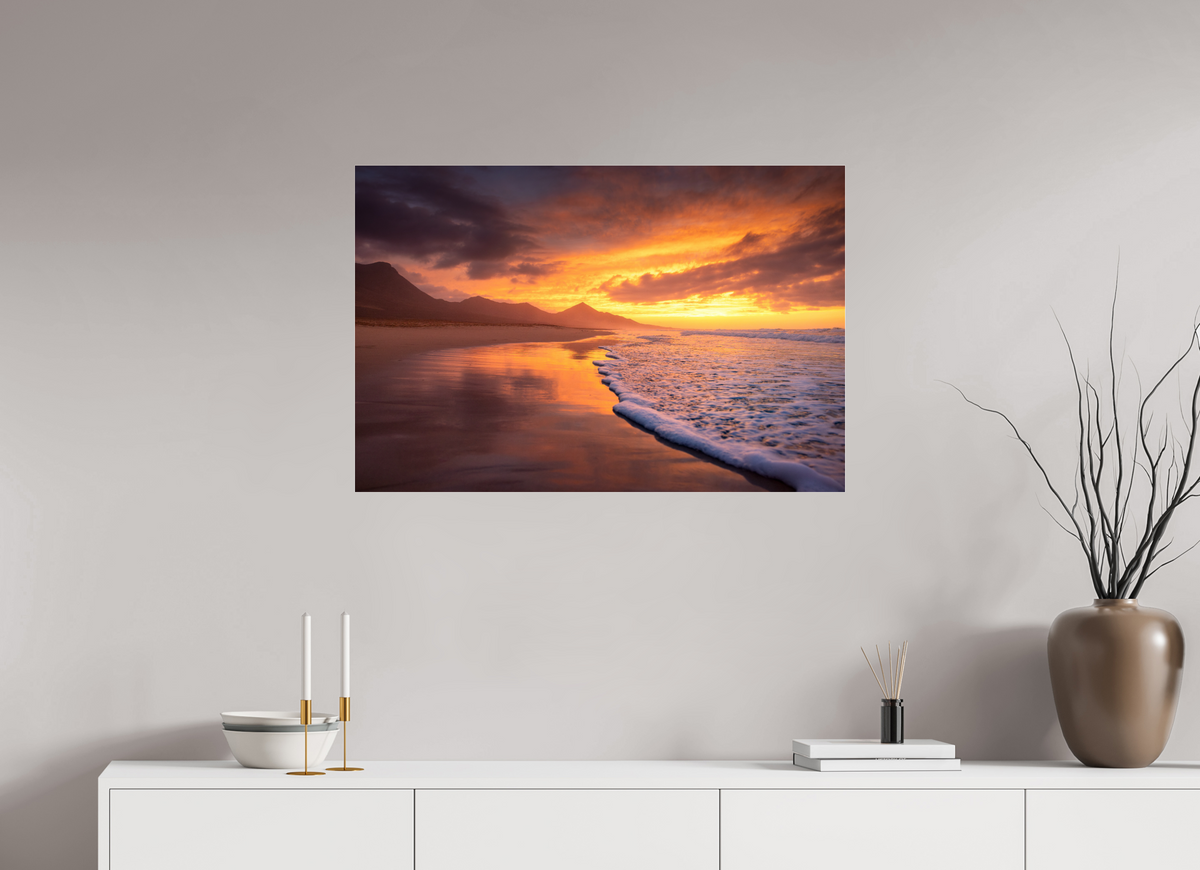 90 x 60 cm, Photo Print Under Acrylic Glass Dramatic Sunset on the Beach