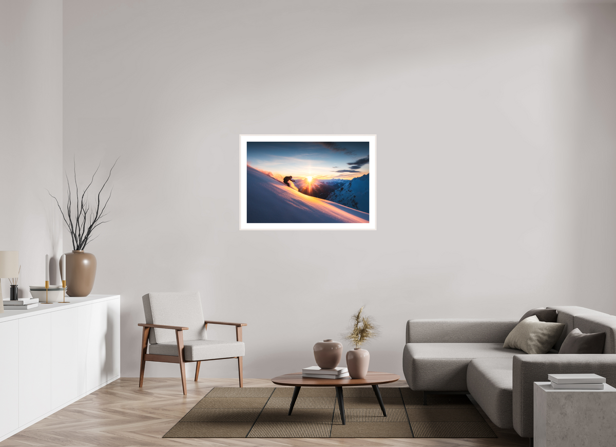 105 x 70 cm, Rahmen-Weiß Ski Sunset at Trittkopf, Zürs Arlberg