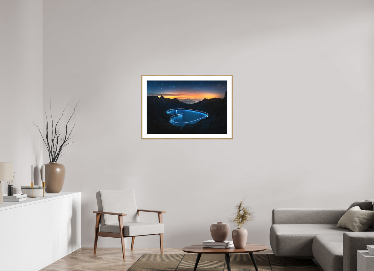90 x 60 cm, Rahmen-Holzoptik Lünersee Heart, Vorarlberg