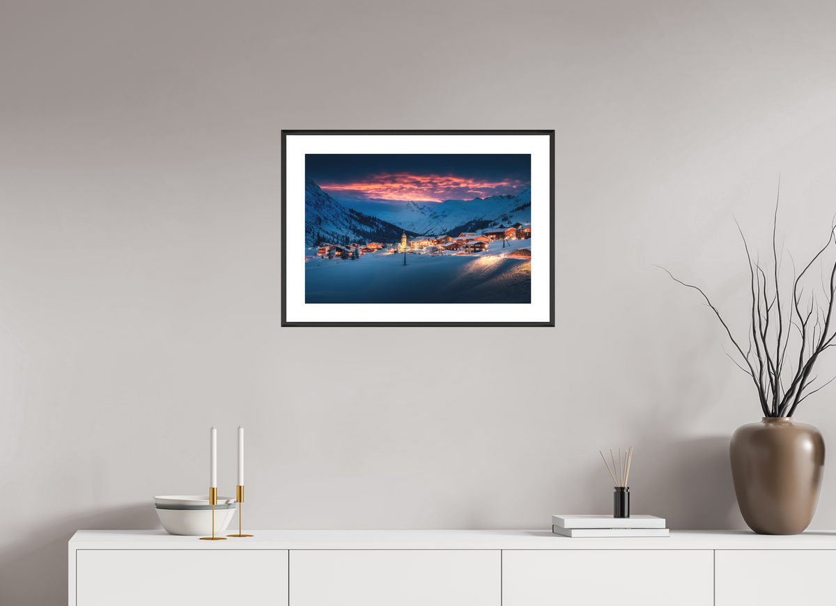 60 x 40 cm, Rahmen-Schwarz Zug Village, Arlberg