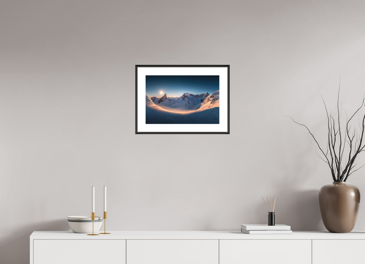 45 x 30 cm, Rahmen-Schwarz Full Moon at the Valluga, Arlberg