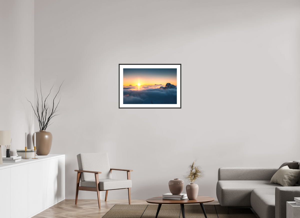 75 x 50 cm, Rahmen-Schwarz Golden Sunset Over the Clouds