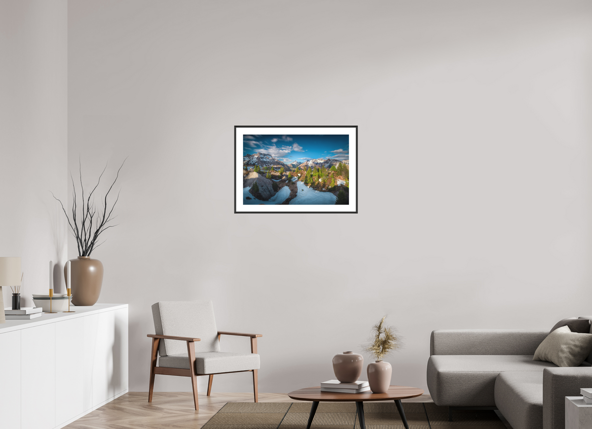 75 x 50 cm, Rahmen-Schwarz Spring Panorama With the Biberkopf, Lech