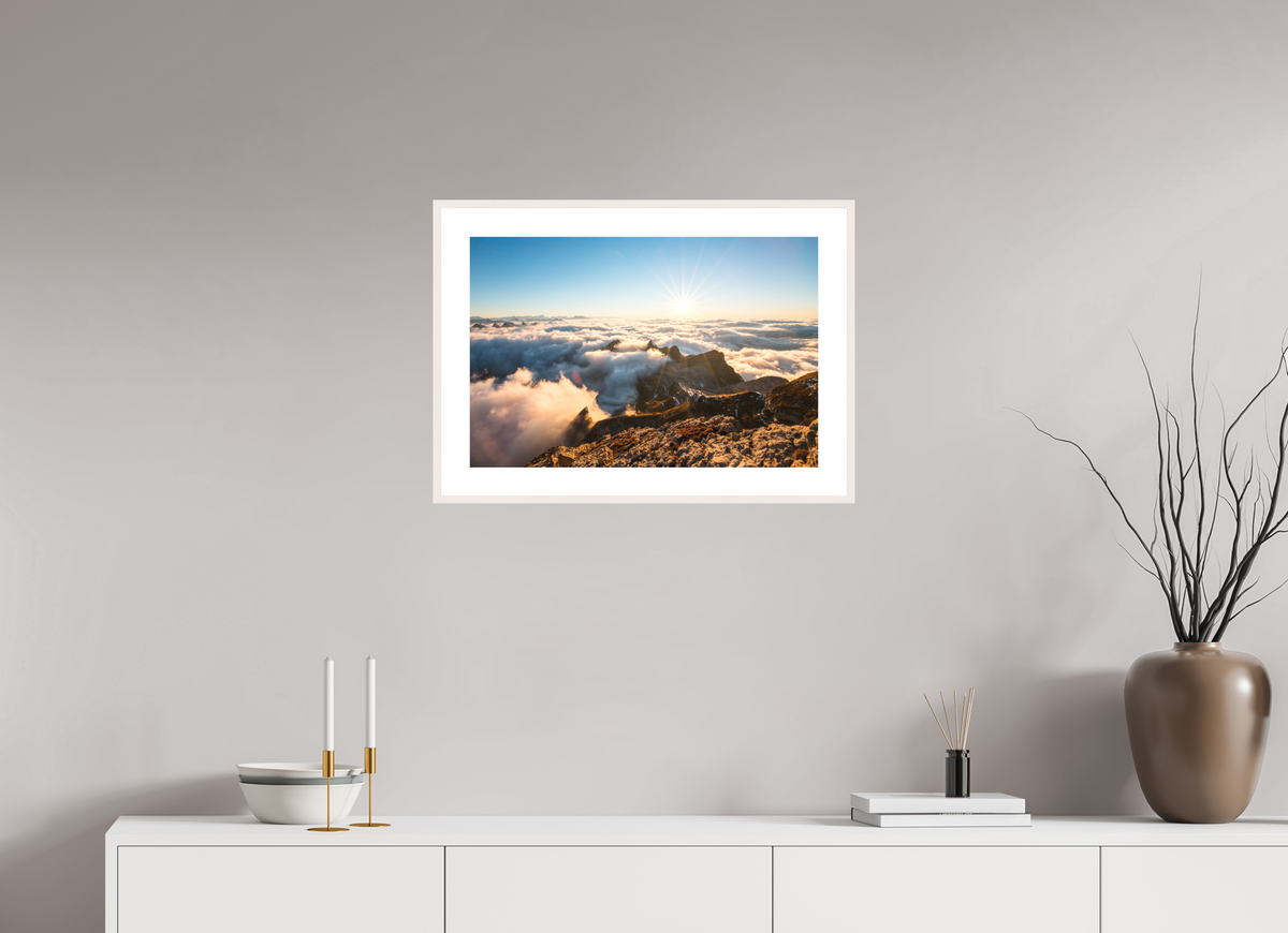 60 x 40 cm, Rahmen-Weiß Säntis Sunset Clouds, Switzerland