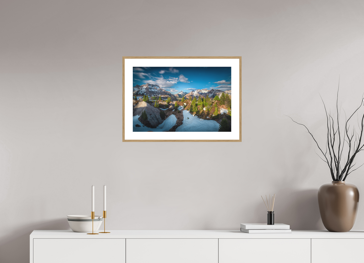 60 x 40 cm, Rahmen-Holzoptik Spring Panorama With the Biberkopf, Lech