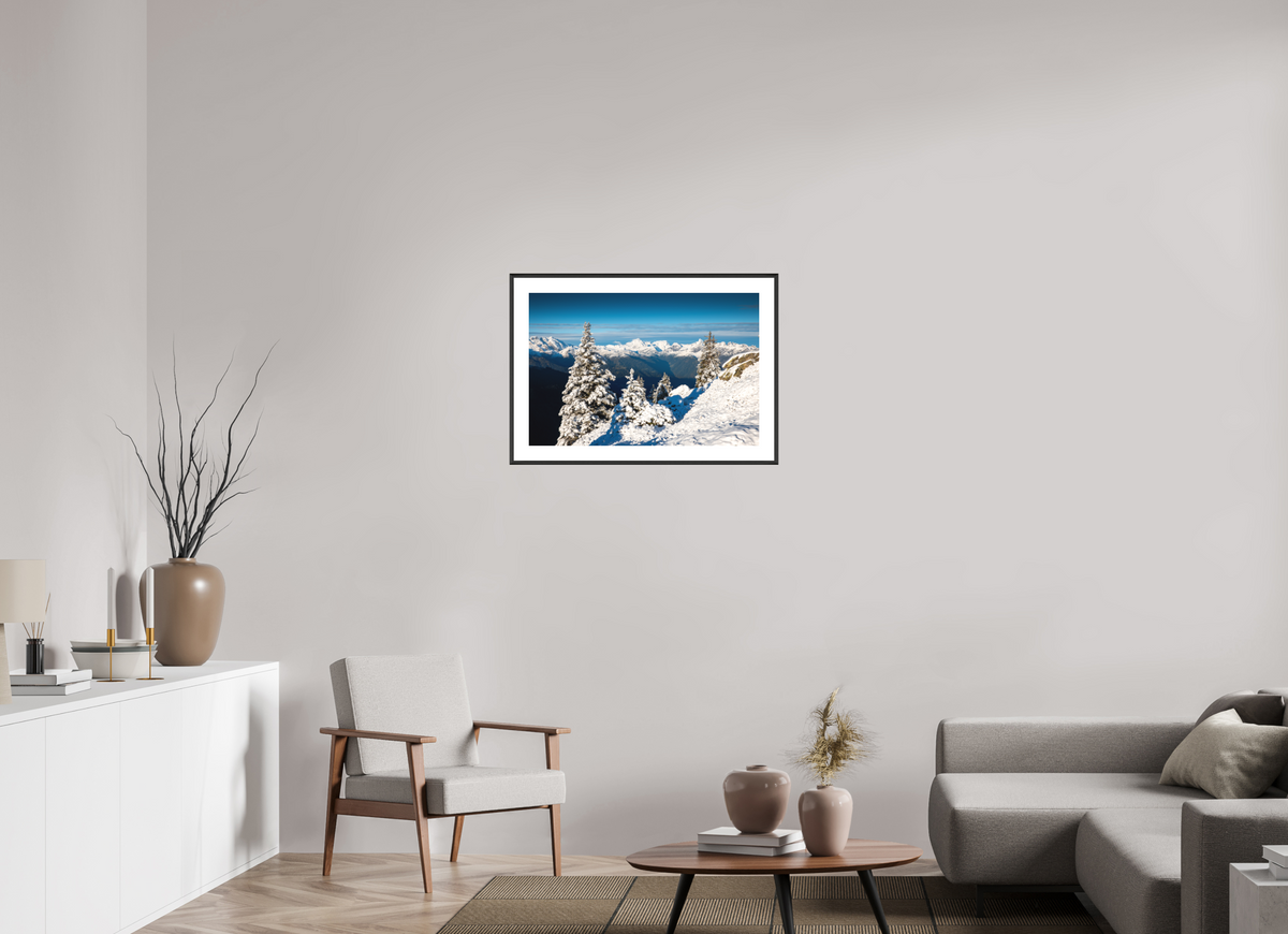 75 x 50 cm, Rahmen-Schwarz Muttjoechle Snowy Alps Sunrise, Vorarlberg