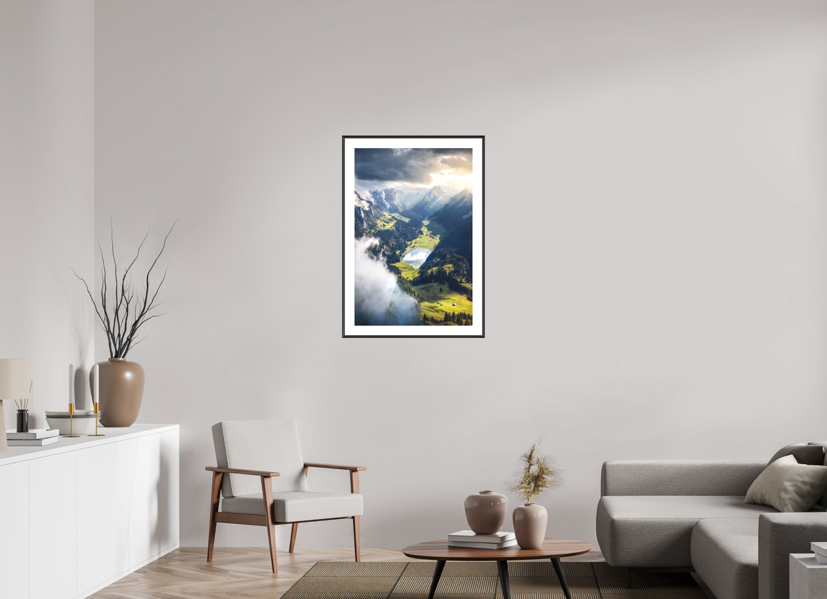 60 x 90 cm, Rahmen-Schwarz Alpine Valley and Lake, Hoher Kasten