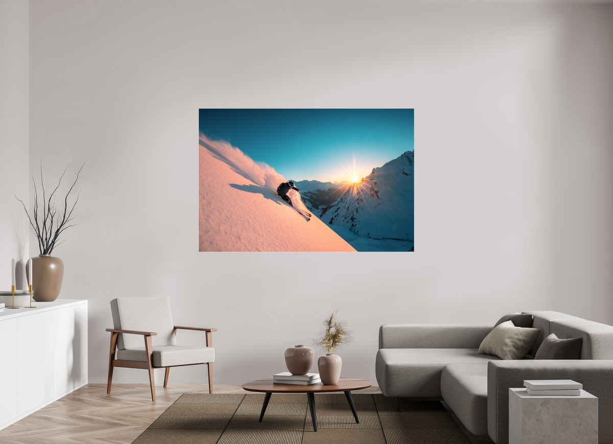180 x 120 cm, Photo Print Under Acrylic Glass Skiing Into the Sunset, Flexenpass