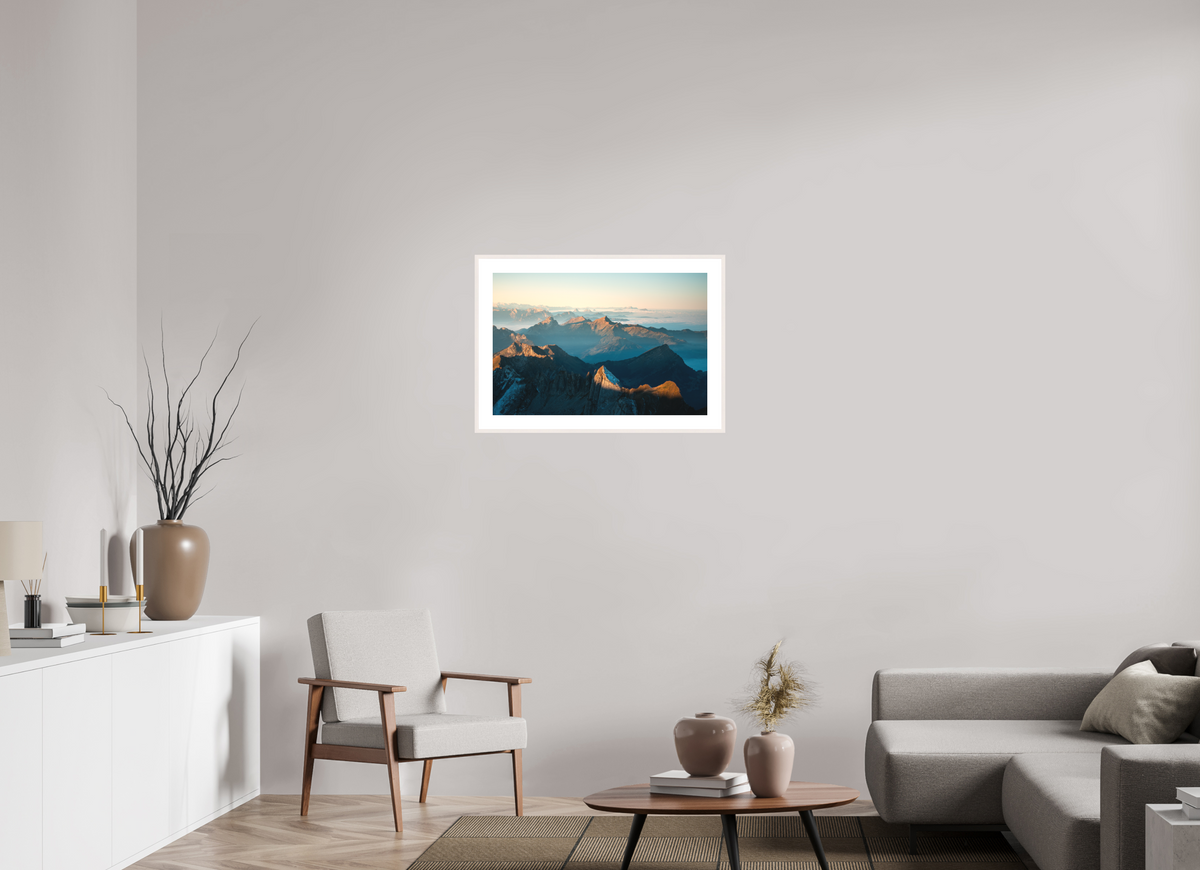 75 x 50 cm, Rahmen-Weiß Säntis Morning Ridge Light, Switzerland