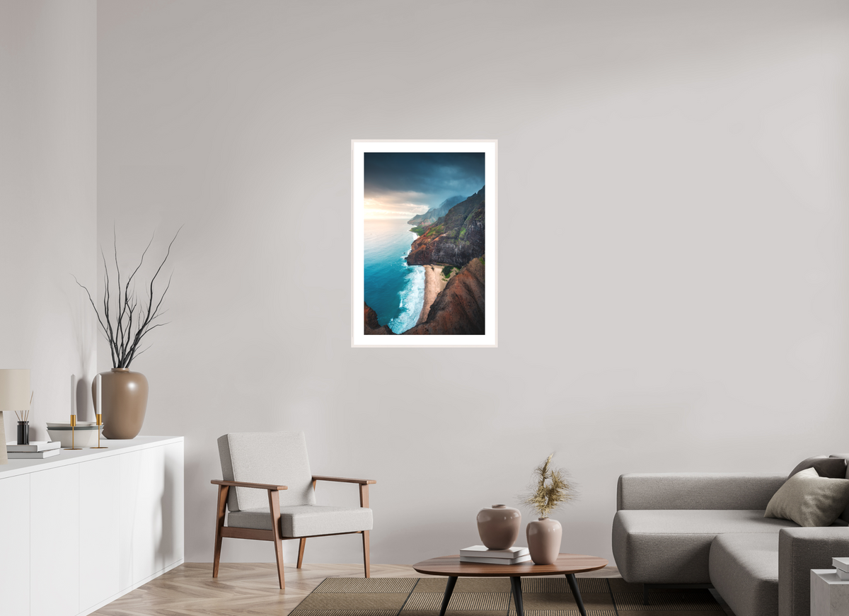 60 x 90 cm, Rahmen-Weiß Coastline Viewpoint, Kauai