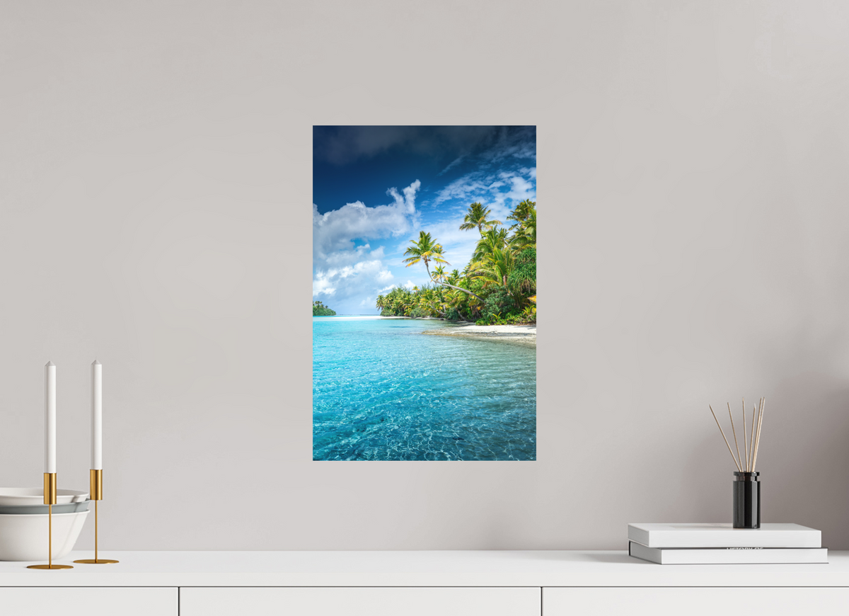 30 x 45 cm, Papierprint ohne Rahmen Palm Coast, Aitutaki Lagoon