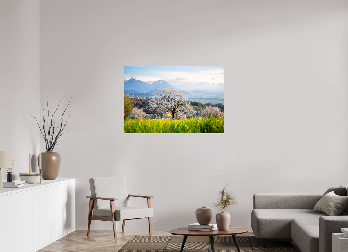 120 x 80 cm, Photo Print Under Acrylic Glass Spring Cherry Tree Meadow, Fraxern