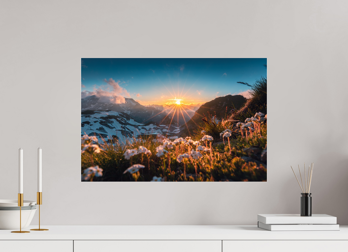 60 x 40 cm, Photo Print Under Acrylic Glass Sunset at the Madloch, Arlberg