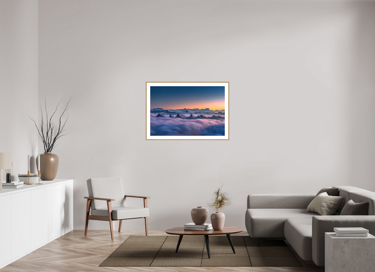 105 x 70 cm, Rahmen-Holzoptik Peaks Above the Sea of Fog