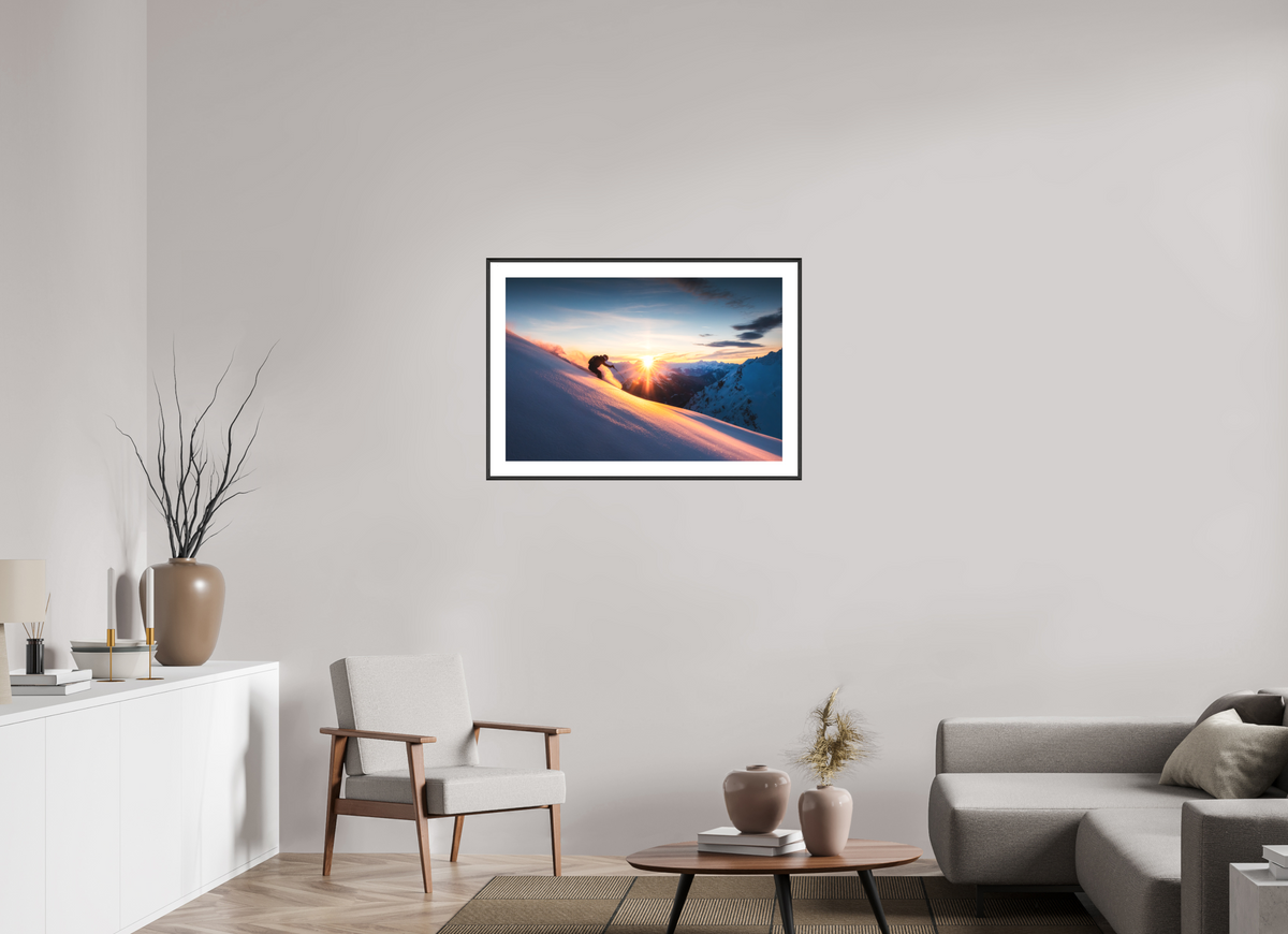 90 x 60 cm, Rahmen-Schwarz Ski Sunset at Trittkopf, Zürs Arlberg