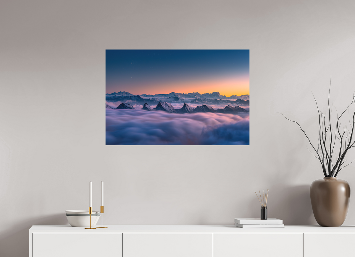 90 x 60 cm, Papierprint ohne Rahmen Peaks Above the Sea of Fog